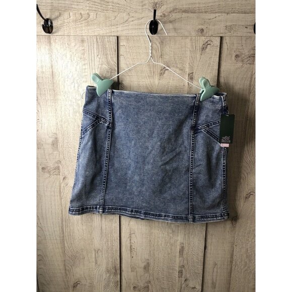 Wild Fable Womens Blue Jean Denim Mini Skirt Size 14 Acid Wash Back Zipper - Picture 1 of 5